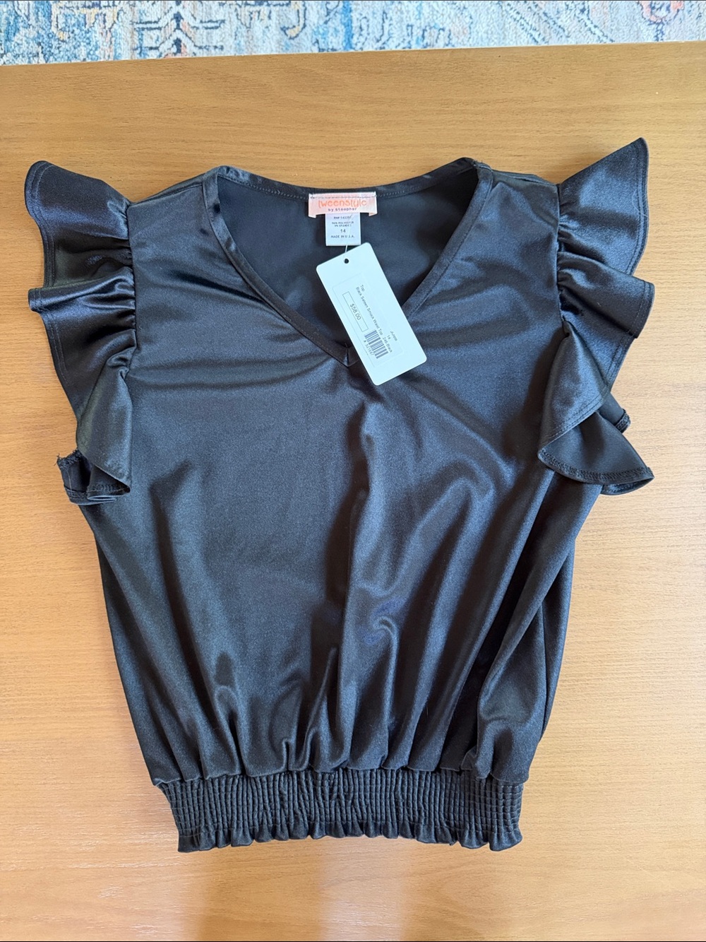 Black Ruffle Sleeve V-Neck Blouse
